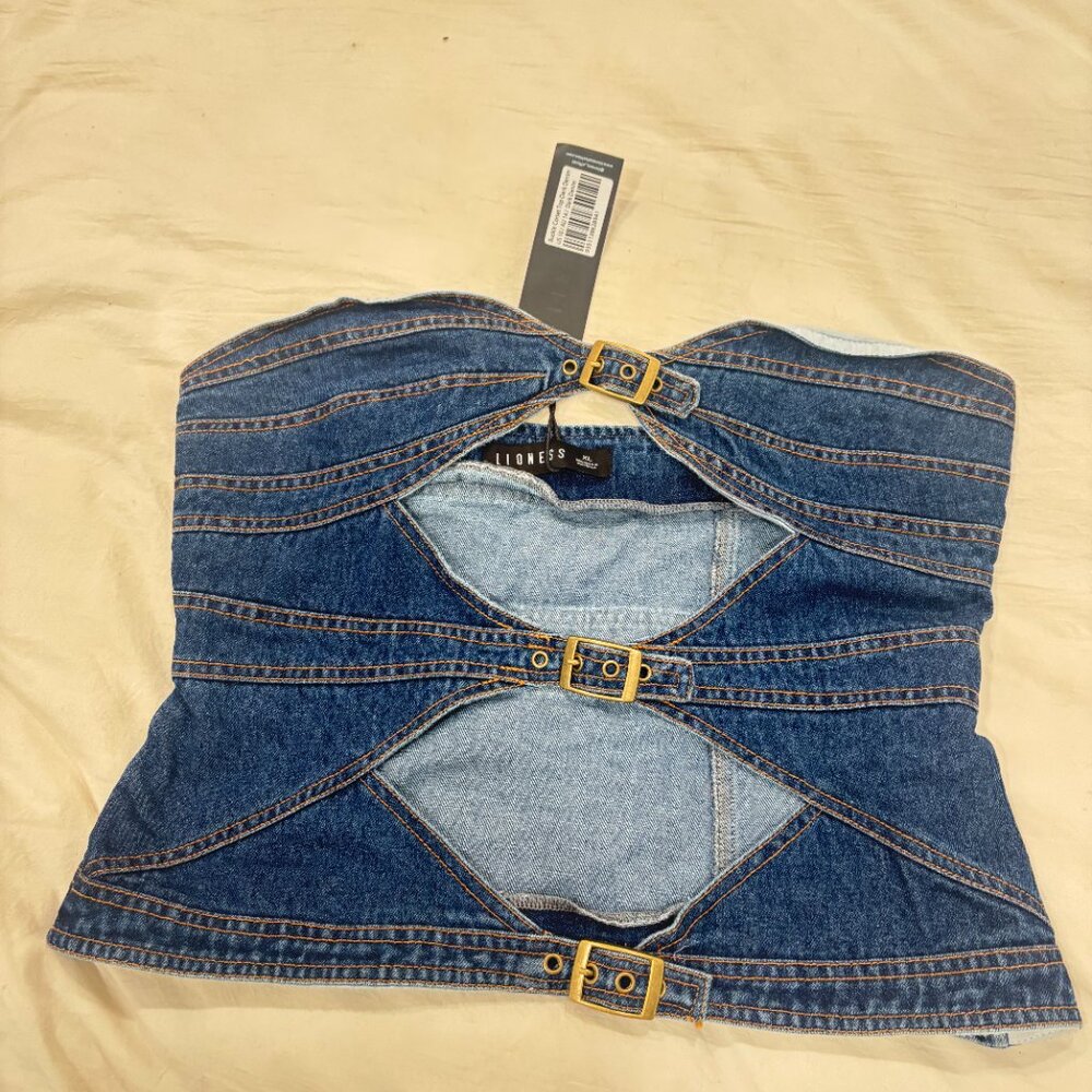 Lioness Buckle Corset in Dark Denim – NWT – Size XL
